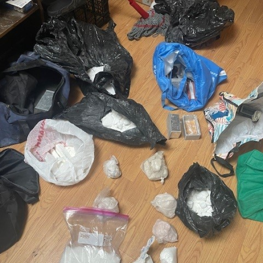Fentanyl and other drugs stored in bags on the floor