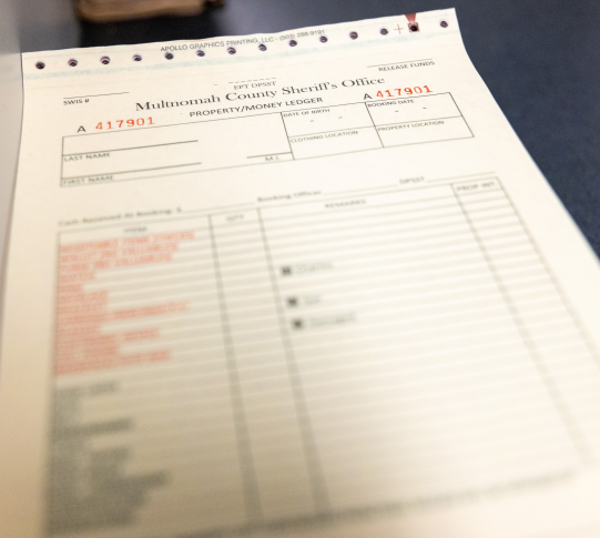 A form titled Evidence and Property with spaces for information