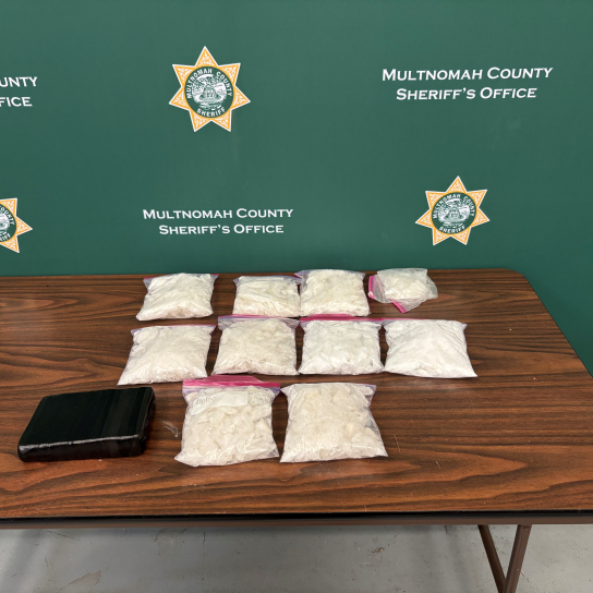 Multnomah County Sheriff’s Office (MCSO) Dangerous Drugs Team (DDT) investigators seize over nine pounds of methamphetamine and a kilo of fentanyl.