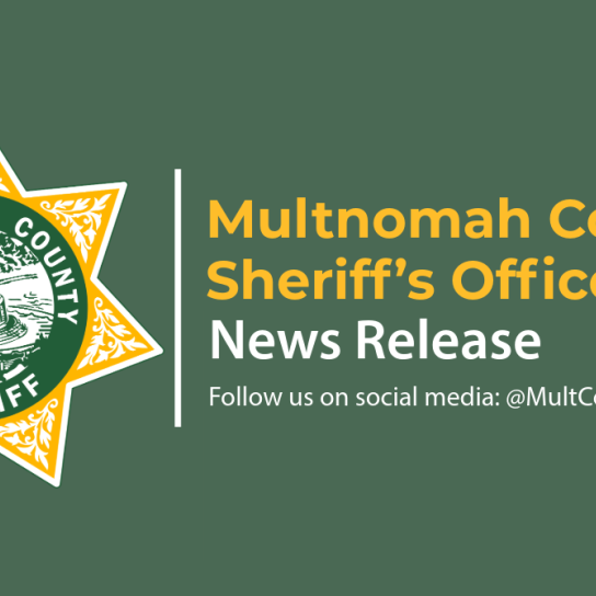 Multnomah County Sheriff's Office seven-point star with the MCSO name and news release tag.
