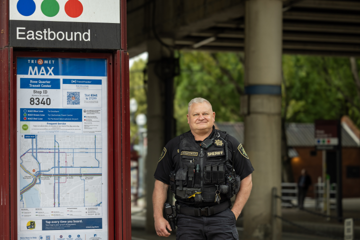 Lt. Lichatowich stands at the Rose Quarter TriMet Max platform