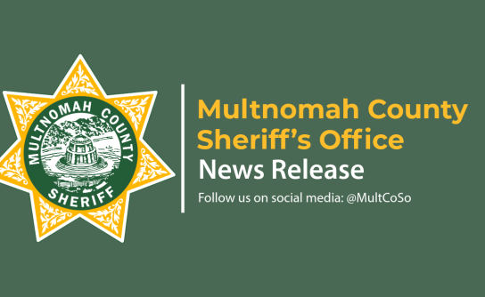 Multnomah County Sheriff's Office seven-point star with the MCSO name and news release tag.